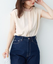 WEB限定カラー有り/シンプルだけど上品に決まる バイカラーデザインフレンチスリーブブラウス