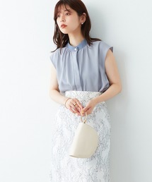 WEB限定カラー有り/シンプルだけど上品に決まる バイカラーデザインフレンチスリーブブラウス