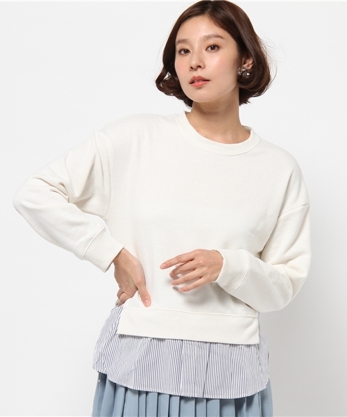 DISCOAT（ディスコート）の「【Discoat】裏毛裾シャツ切替プルオーバー（Tシャツ/カットソー・レディース・オフホワイト/ネイビー/グレー・ﾌﾘ-）」の2枚目の写真