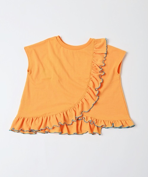 CALMIA（カルミア）の「アシンメトリーフリルカットソー（90～150cm）（Tシャツ/カットソー・キッズ・ライトブルー/オレンジ/オフホワイト・90/100/110/120/130/140/150）」の3枚目の写真