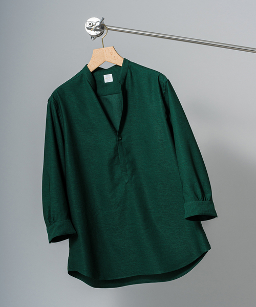EDIFICE（エディフィス）の「“RIRANCHA(R) / リランチェ” リネンライク バンドカラー プルオーバー 半袖シャツ（シャツ/ブラウス・メンズ・アイボリー/グリーン/ネイビー/ベージュ系その他・SMALL/MEDIUM/LARGE）」の4枚目の写真
