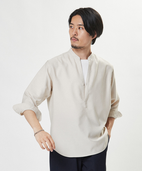 EDIFICE（エディフィス）の「“RIRANCHA(R) / リランチェ” リネンライク バンドカラー プルオーバー 半袖シャツ（シャツ/ブラウス・メンズ・アイボリー/グリーン/ネイビー/ベージュ系その他・SMALL/MEDIUM/LARGE）」の21枚目の写真