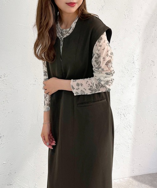 apres jour mignon（アプレジュールミニョン）の「ジップ付きワンピース【ZOZOTOWN限定アイテム】（ワンピース・レディース・ダークブラウン/カーキ/ブラック・X-LARGE/フリー）」の3枚目の写真