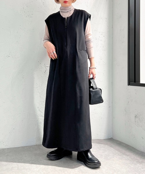 apres jour mignon（アプレジュールミニョン）の「ジップ付きワンピース【ZOZOTOWN限定アイテム】（ワンピース・レディース・ダークブラウン/カーキ/ブラック・X-LARGE/フリー）」の2枚目の写真