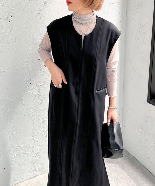 apres jour mignon（アプレジュールミニョン）の「ジップ付きワンピース【ZOZOTOWN限定アイテム】（ワンピース・レディース・ダークブラウン/カーキ/ブラック・X-LARGE/フリー）」の4枚目の写真