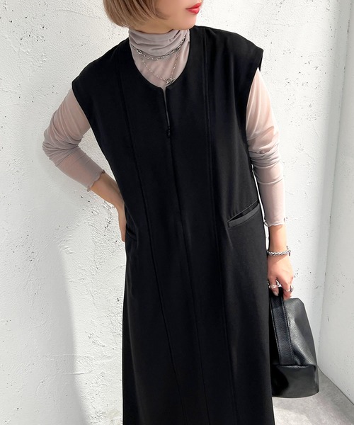 apres jour mignon（アプレジュールミニョン）の「ジップ付きワンピース【ZOZOTOWN限定アイテム】（ワンピース・レディース・ダークブラウン/カーキ/ブラック・X-LARGE/フリー）」の5枚目の写真