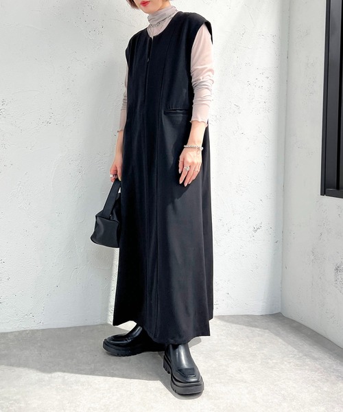 apres jour mignon（アプレジュールミニョン）の「ジップ付きワンピース【ZOZOTOWN限定アイテム】（ワンピース・レディース・ダークブラウン/カーキ/ブラック・X-LARGE/フリー）」の7枚目の写真