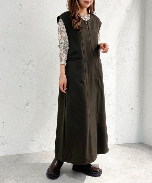 apres jour mignon（アプレジュールミニョン）の「ジップ付きワンピース【ZOZOTOWN限定アイテム】（ワンピース・レディース・ダークブラウン/カーキ/ブラック・X-LARGE/フリー）」の14枚目の写真