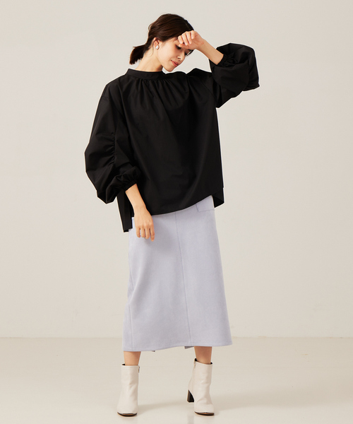 abahouse mavie(アバハウスマヴィ)の「袖ギャザースタンドカラーブラウス(シャツ/ブラウス・レディース・ホワイト/ブラック/ブラウン/マスタード・フリー)」の15枚目の写真