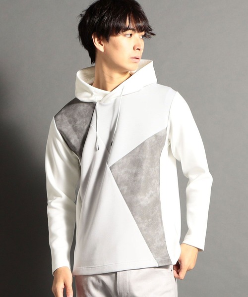 HIDEAWAYS NICOLE（ハイダウェイニコル）の「異素材コンビプルオーバーパーカ（パーカー・メンズ・ブラック/グレー/その他/オフホワイト・MEDIUM/LARGE/X-LARGE）」の4枚目の写真