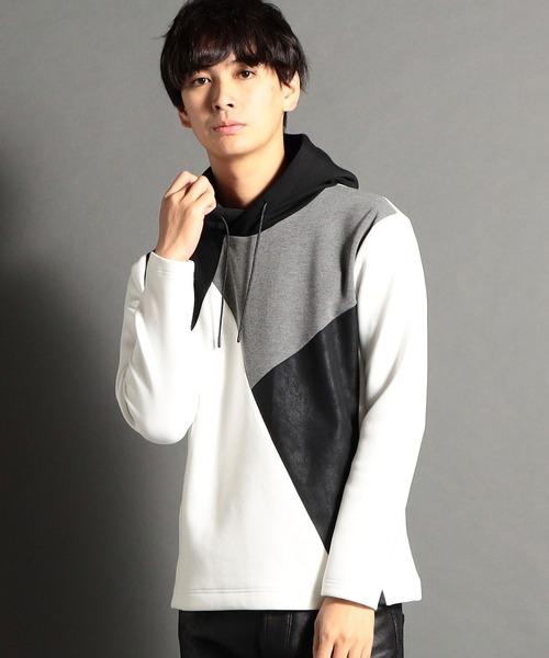 HIDEAWAYS NICOLE（ハイダウェイニコル）の「異素材コンビプルオーバーパーカ（パーカー・メンズ・ブラック/グレー/その他/オフホワイト・MEDIUM/LARGE/X-LARGE）」の2枚目の写真