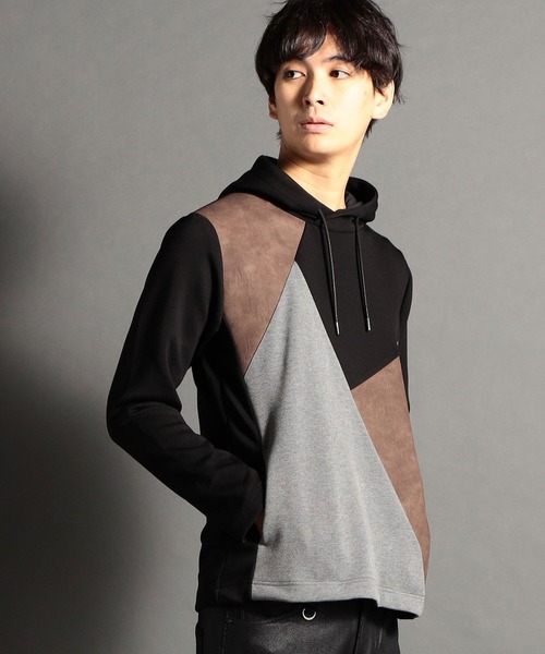 HIDEAWAYS NICOLE（ハイダウェイニコル）の「異素材コンビプルオーバーパーカ（パーカー・メンズ・ブラック/グレー/その他/オフホワイト・MEDIUM/LARGE/X-LARGE）」の3枚目の写真