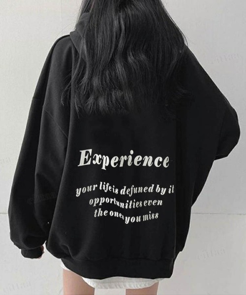 Dalfwin(ダールフィン)の「Experienceレタリングオーバーサイズフーディーパーカー(パーカー・レディース・ブラック/コーラルピンク/ネイビー・FREE)」の7枚目の写真