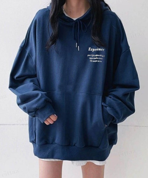 Dalfwin(ダールフィン)の「Experienceレタリングオーバーサイズフーディーパーカー(パーカー・レディース・ブラック/コーラルピンク/ネイビー・FREE)」の5枚目の写真