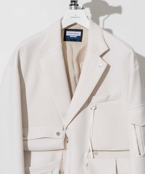 MAISON SPECIAL（メゾンスペシャル）の「《ユニセックスアイテム》プライムオーバーフロントジップミリタリーテーラードジャケット【MAISON SPECIAL/メゾンスペシャル】（ミリタリージャケット・メンズ・ブラック/オフホワイト・2/1）」の8枚目の写真