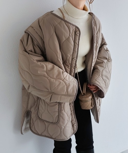 andme（アンドミー）の「4wayキルティングジャケット（ミリタリージャケット・レディース・ブラック/アイボリー/カーキ/ベージュ・M）」の4枚目の写真