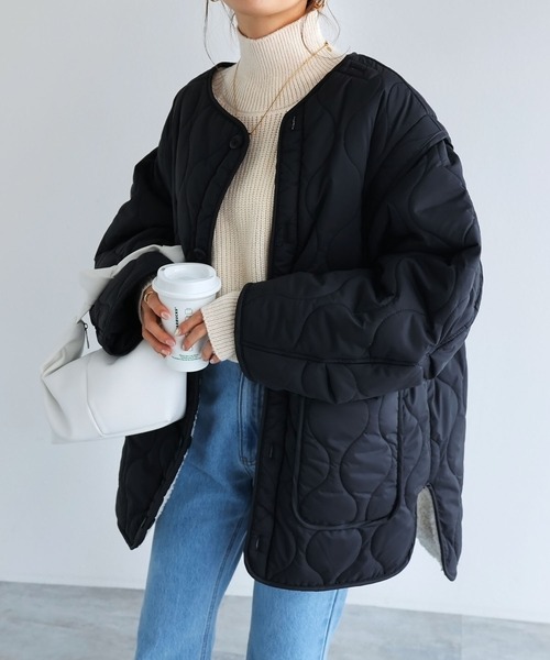 andme（アンドミー）の「4wayキルティングジャケット（ミリタリージャケット・レディース・ブラック/アイボリー/カーキ/ベージュ・M）」の3枚目の写真