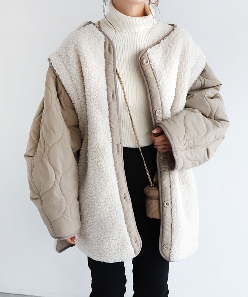 andme（アンドミー）の「4wayキルティングジャケット（ミリタリージャケット・レディース・ブラック/アイボリー/カーキ/ベージュ・M）」の20枚目の写真