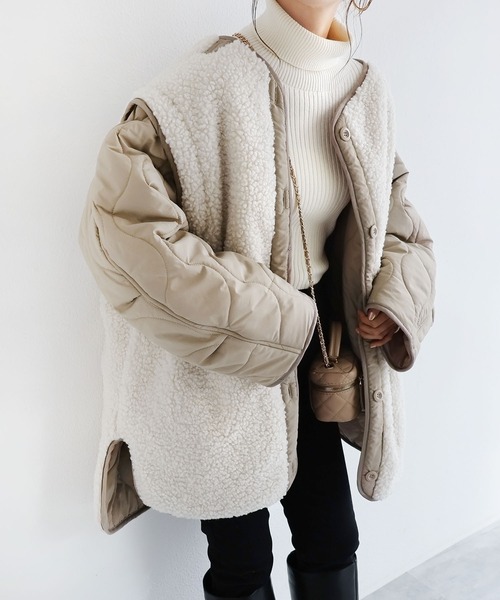 andme（アンドミー）の「4wayキルティングジャケット（ミリタリージャケット・レディース・ブラック/アイボリー/カーキ/ベージュ・M）」の21枚目の写真