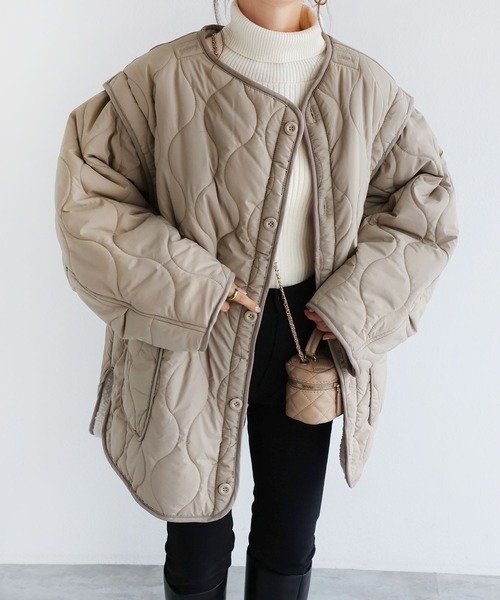 andme（アンドミー）の「4wayキルティングジャケット（ミリタリージャケット・レディース・ブラック/アイボリー/カーキ/ベージュ・M）」の15枚目の写真