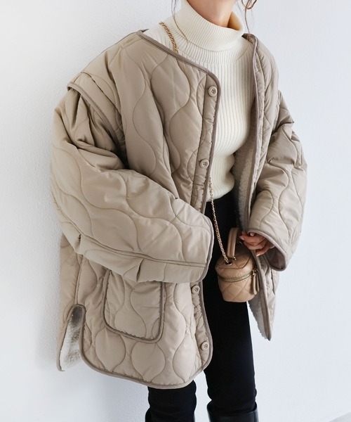 andme（アンドミー）の「4wayキルティングジャケット（ミリタリージャケット・レディース・ブラック/アイボリー/カーキ/ベージュ・M）」の16枚目の写真