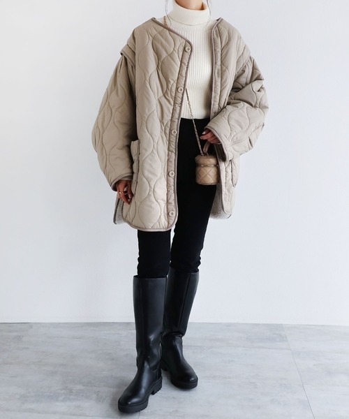 andme（アンドミー）の「4wayキルティングジャケット（ミリタリージャケット・レディース・ブラック/アイボリー/カーキ/ベージュ・M）」の17枚目の写真