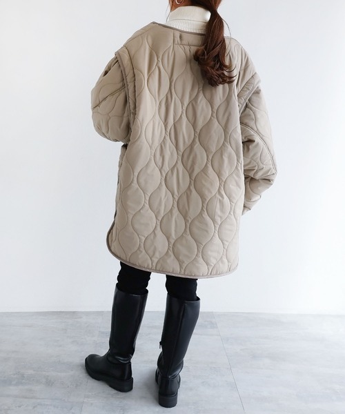 andme（アンドミー）の「4wayキルティングジャケット（ミリタリージャケット・レディース・ブラック/アイボリー/カーキ/ベージュ・M）」の19枚目の写真