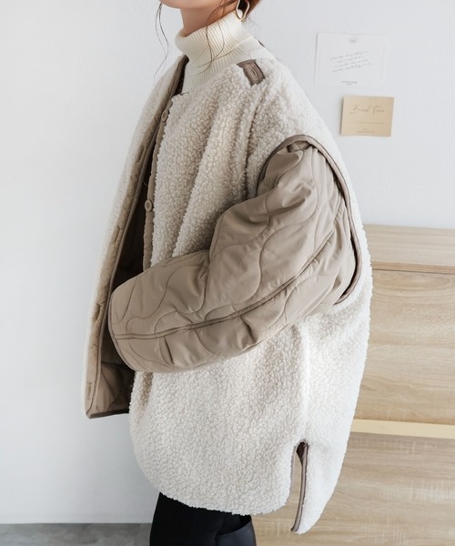 andme（アンドミー）の「4wayキルティングジャケット（ミリタリージャケット・レディース・ブラック/アイボリー/カーキ/ベージュ・M）」の22枚目の写真