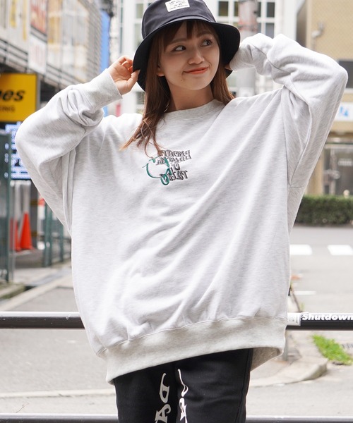 【福袋セール】 アップリケ刺繍 スウェット オーバーサイズ / ビッグトレーナー トップス