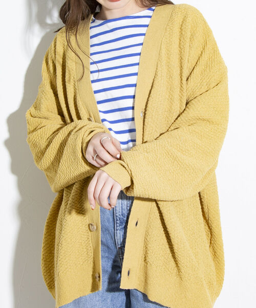 GLOSTER（グロスター）の「【ユニセックス対応】【GLOSTER/グロスター】カラーブークレ Vネック オーバーカーディガン ドロップショルダー（カーディガン/ボレロ・メンズ・ブラック/オリーブ/イエロー/オレンジ/ブルー・S/M/L）」の16枚目の写真