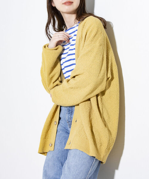 GLOSTER（グロスター）の「【ユニセックス対応】【GLOSTER/グロスター】カラーブークレ Vネック オーバーカーディガン ドロップショルダー（カーディガン/ボレロ・メンズ・ブラック/オリーブ/イエロー/オレンジ/ブルー・S/M/L）」の21枚目の写真