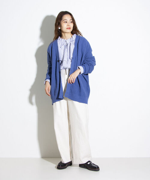 GLOSTER（グロスター）の「【ユニセックス対応】【GLOSTER/グロスター】カラーブークレ Vネック オーバーカーディガン ドロップショルダー（カーディガン/ボレロ・メンズ・ブラック/オリーブ/イエロー/オレンジ/ブルー・S/M/L）」の17枚目の写真