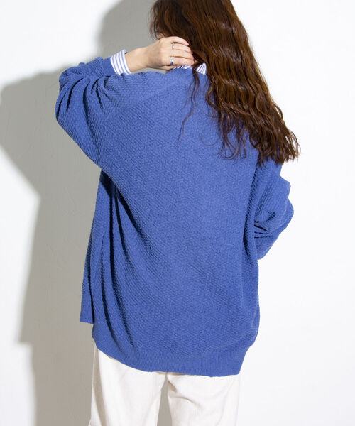 GLOSTER（グロスター）の「【ユニセックス対応】【GLOSTER/グロスター】カラーブークレ Vネック オーバーカーディガン ドロップショルダー（カーディガン/ボレロ・メンズ・ブラック/オリーブ/イエロー/オレンジ/ブルー・S/M/L）」の12枚目の写真