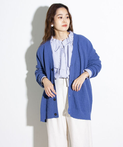 GLOSTER（グロスター）の「【ユニセックス対応】【GLOSTER/グロスター】カラーブークレ Vネック オーバーカーディガン ドロップショルダー（カーディガン/ボレロ・メンズ・ブラック/オリーブ/イエロー/オレンジ/ブルー・S/M/L）」の22枚目の写真