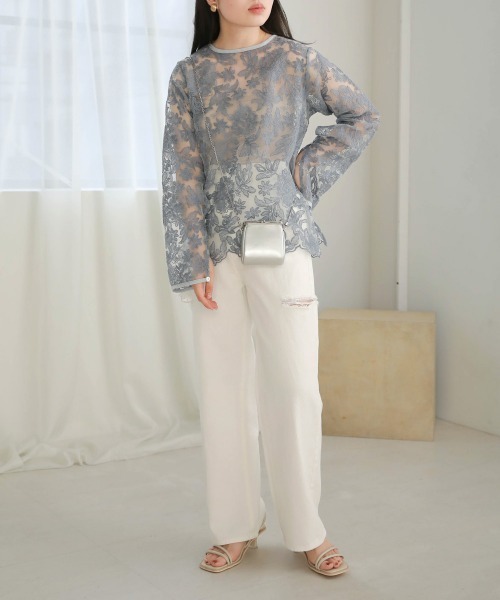 Bab(バブ)の「シアーエンブロイダリーレース2WAYブラウス(シャツ/ブラウス・レディース・ライトグレー/グリーン/アイボリー・M)」の17枚目の写真