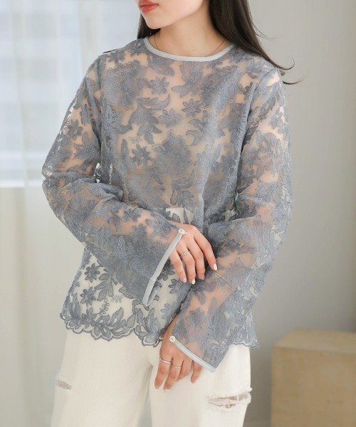 Bab(バブ)の「シアーエンブロイダリーレース2WAYブラウス(シャツ/ブラウス・レディース・ライトグレー/グリーン/アイボリー・M)」の12枚目の写真