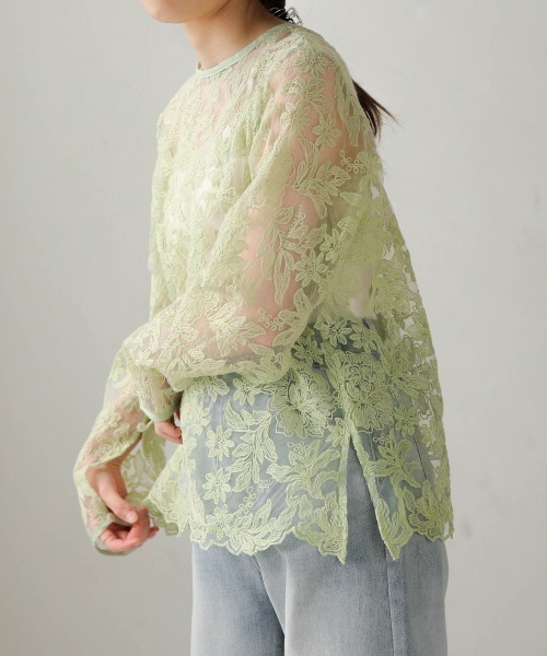 Bab(バブ)の「シアーエンブロイダリーレース2WAYブラウス(シャツ/ブラウス・レディース・ライトグレー/グリーン/アイボリー・M)」の13枚目の写真