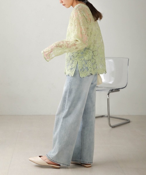 Bab(バブ)の「シアーエンブロイダリーレース2WAYブラウス(シャツ/ブラウス・レディース・ライトグレー/グリーン/アイボリー・M)」の7枚目の写真