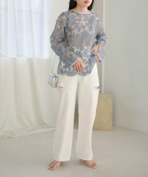 Bab(バブ)の「シアーエンブロイダリーレース2WAYブラウス(シャツ/ブラウス・レディース・ライトグレー/グリーン/アイボリー・M)」の20枚目の写真