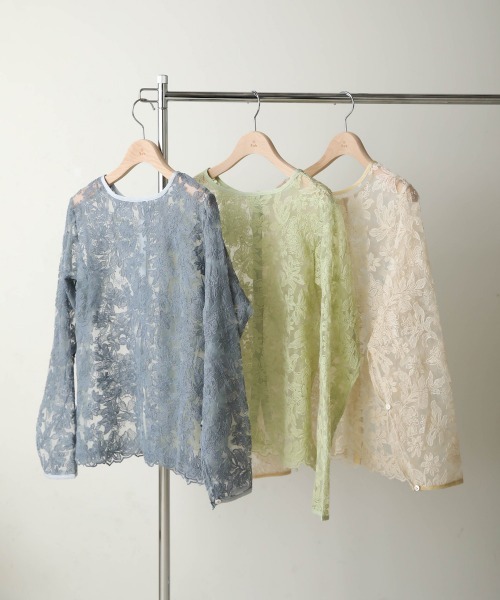 Bab(バブ)の「シアーエンブロイダリーレース2WAYブラウス(シャツ/ブラウス・レディース・ライトグレー/グリーン/アイボリー・M)」の10枚目の写真