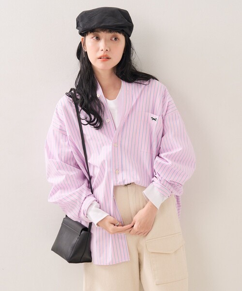 FREAK'S STORE（フリークスストア）の「TOWN CRAFT × FREAK'S STORE/タウンクラフト×フリークスストア　別注 ストライプシャツ（シャツ/ブラウス・レディース・サックスブルー/ピンク/ベージュ・ﾌﾘ-）」の3枚目の写真