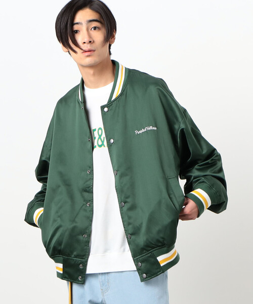 Purple&Yellow（パープルアンドイエロー）の「サテン スタジアムジャンパー（ブルゾン・メンズ・ブラック/レッド/グリーン・S/L/M）」の3枚目の写真
