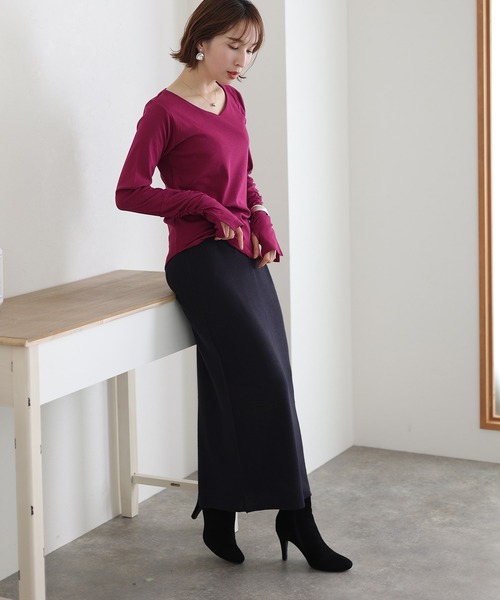 ElegChic（エレグシック）の「クレリック タイト ニット スカート （スカート・レディース・ブラック/グレイッシュベージュ/ネイビー・L/3L/5L）」の4枚目の写真