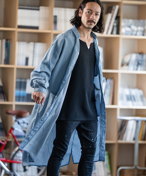 mcg3212-Indigo Soft Natural Fabric Long Cardigan カーディガン