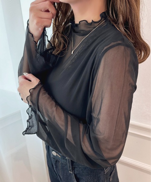 apres jour(アプレジュール)の「フレアスリーブシアーインナー【ZOZOTOWN限定アイテム】(Tシャツ/カットソー・レディース・オフホワイト/ブラック・X-LARGE/フリー)」の9枚目の写真