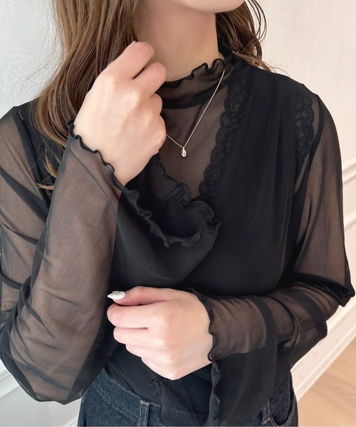 apres jour(アプレジュール)の「フレアスリーブシアーインナー【ZOZOTOWN限定アイテム】(Tシャツ/カットソー・レディース・オフホワイト/ブラック・X-LARGE/フリー)」の7枚目の写真