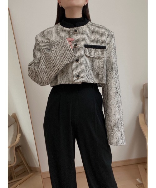 AMAIL（アマイル）の「Compact tweed ジャケット（ノーカラー 