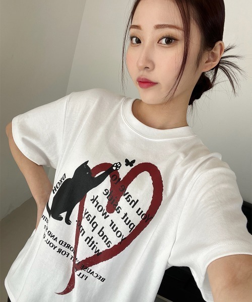 セール】A'GEM/9 × .kom『DXOH/ディソエイチ』HEART CAT T-SHIRT