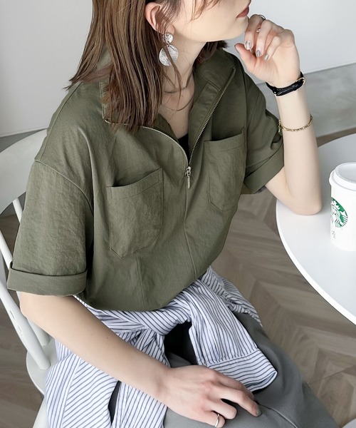 Java（ジャバ）の「《JaVaジャバ 別注》大人のワークテイスト。コットンライクハーフジップワンピース（ワンピース・レディース・ブラック/カーキ/ベージュ/キャメル・LARGE/MEDIUM/SMALL/X-LARGE）」の13枚目の写真