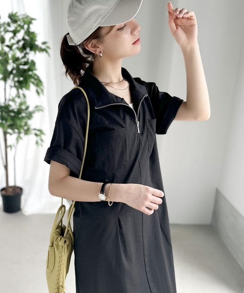 Java（ジャバ）の「《JaVaジャバ 別注》大人のワークテイスト。コットンライクハーフジップワンピース（ワンピース・レディース・ブラック/カーキ/ベージュ/キャメル・LARGE/MEDIUM/SMALL/X-LARGE）」の14枚目の写真